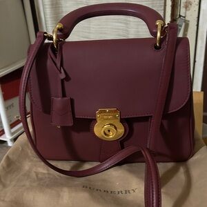 Burberry Maroon Satchel with Gold Accents